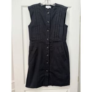 NavyBleu Sleeveless Button Front Dress Womens Sm Black Pleated Pockets Boutique